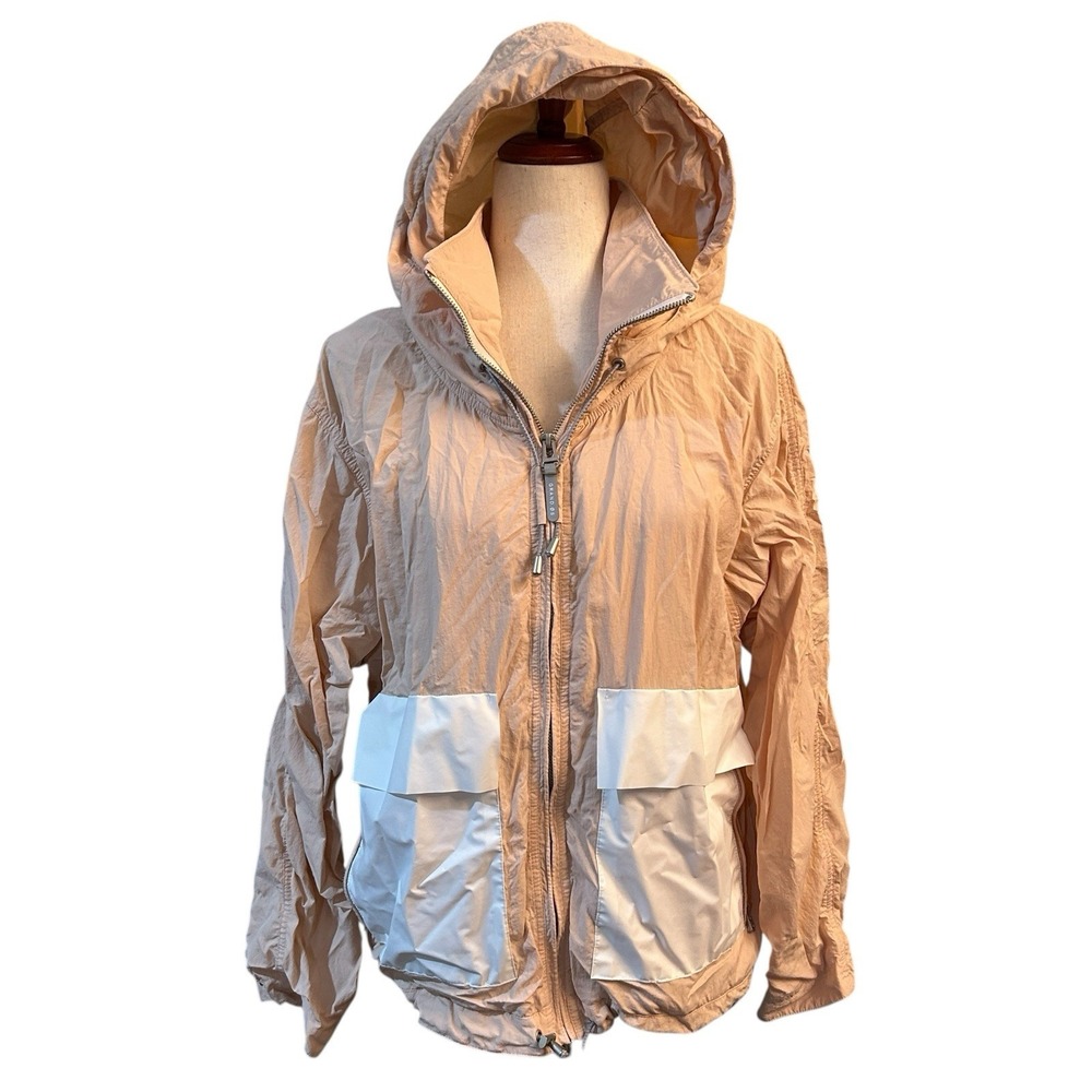 Cole Haan Medium Women's Jacket Packable Hooded Windbreaker in Peach Coat Pocket